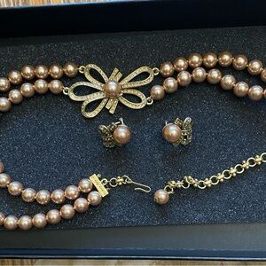 Heidi Daus Gold and Bronze Pearl Necklace Set